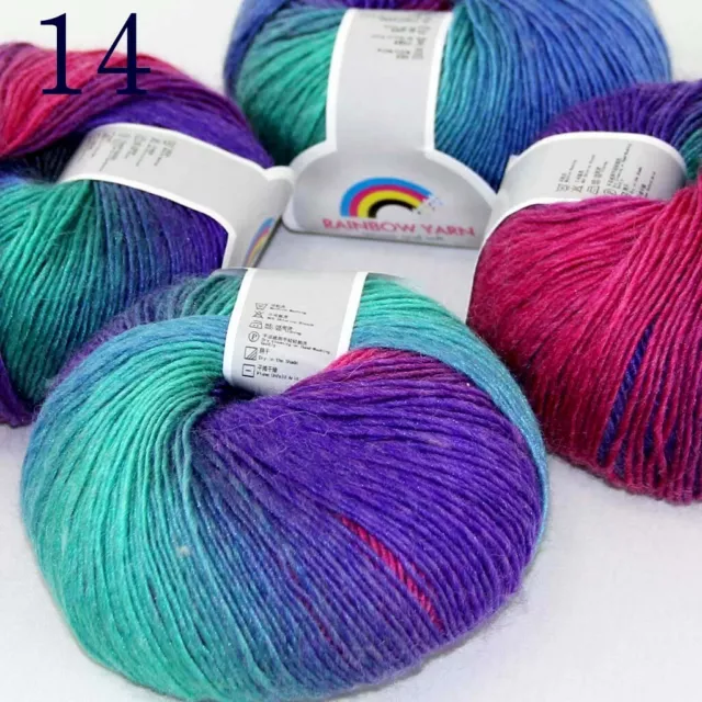 Sale 4Ballsx50gr Colorful Rainbow Rug Shawl Cashmere Wool Hand Crochet Yarn 14