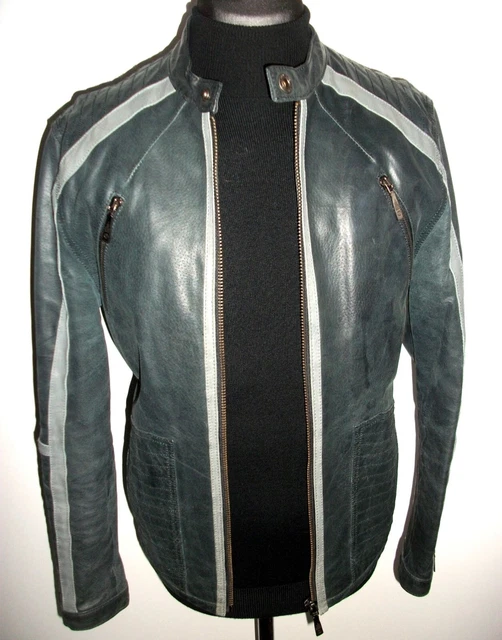 Giacca Bomber In Pelle Biker Cappotto Moto Piccolo Grigio Cafe Racer Blazer Tomwolf