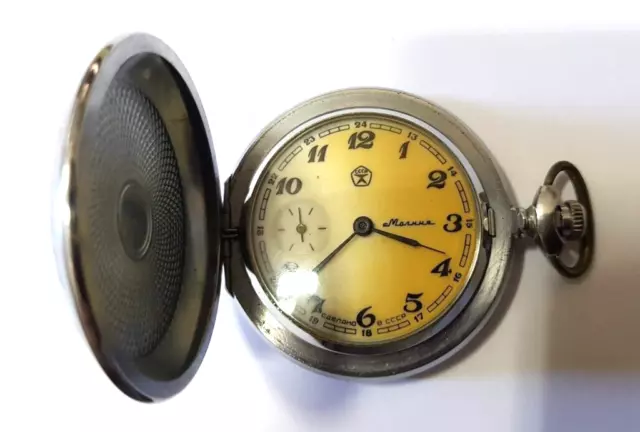 Soviet Russian Ussr Vintage Pocket Watch Molnija Working Mechanical Rarity