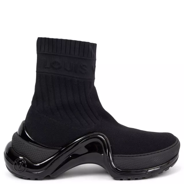 67200 auth LOUIS VUITTON black STRETCH TEXTILE ARCHLIGHT Sock Sneakers Shoes 38