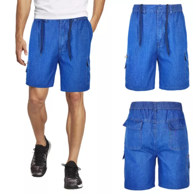 Bermuda Jeans Uomo Pantalone Corto Cargo Tasche Laterali Pantaloncino VEQUE