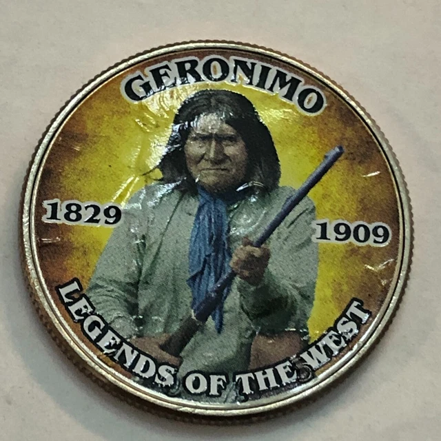 Colorized Kennedy half dollar. LEGENDS OF THE WEST. GERONIMO 1829-1909. #94