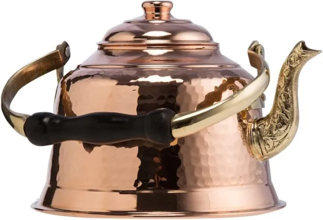 DEMMEX Heavy Gauge 1mm Thick Hammered Copper Tea Pot Kettle Stovetop Teapot