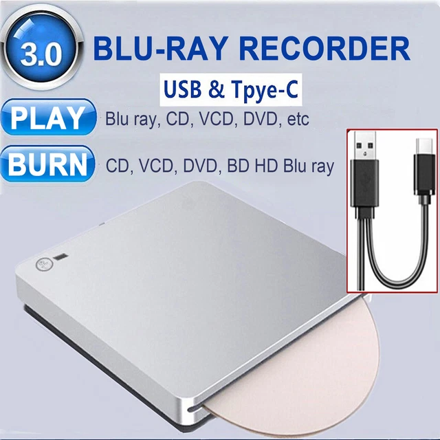 Genuine Bluray Burner External USB 3.0 Player DVD CD BD Recorder Drive Silver A 2
