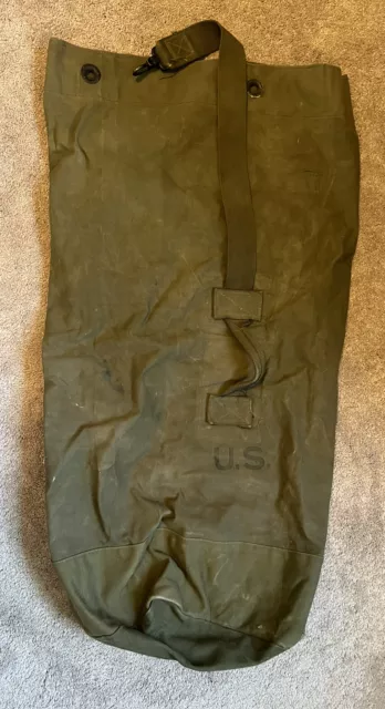 Vintage Military Stenciled Army Green Canvas Duffle Bag Rucksack US 1951 Stamped