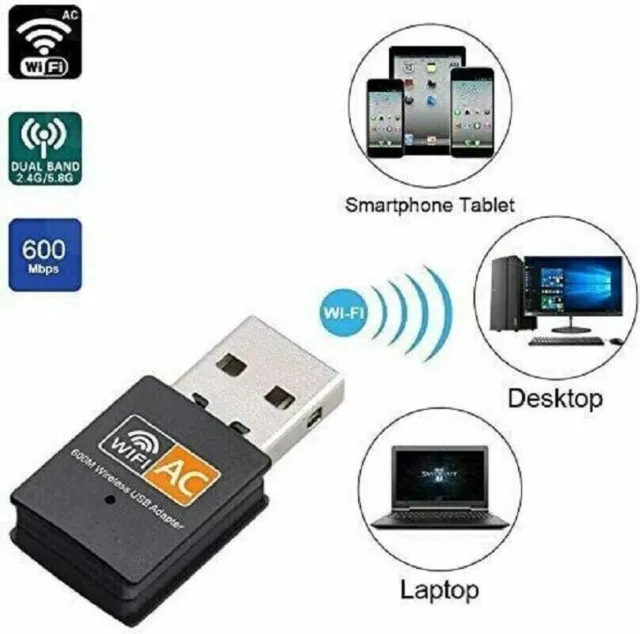 600 Mbps USB WiFi Wireless Dongle Adapter Stick Dual Band 2.4GHz/5GHz 802.11AC 3