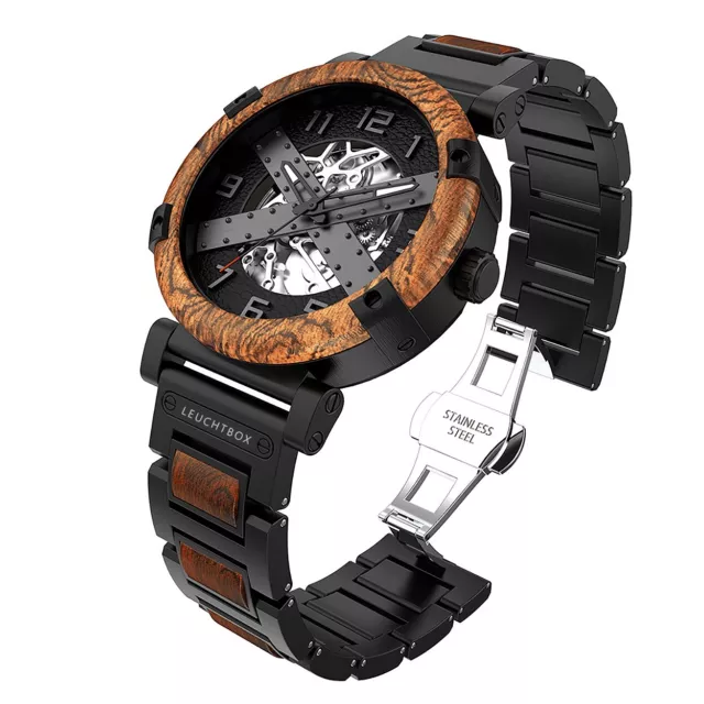 X-Series Premium Edelholz Uhr Automatik Herren Skelettuhr Mechanische Armbanduhr