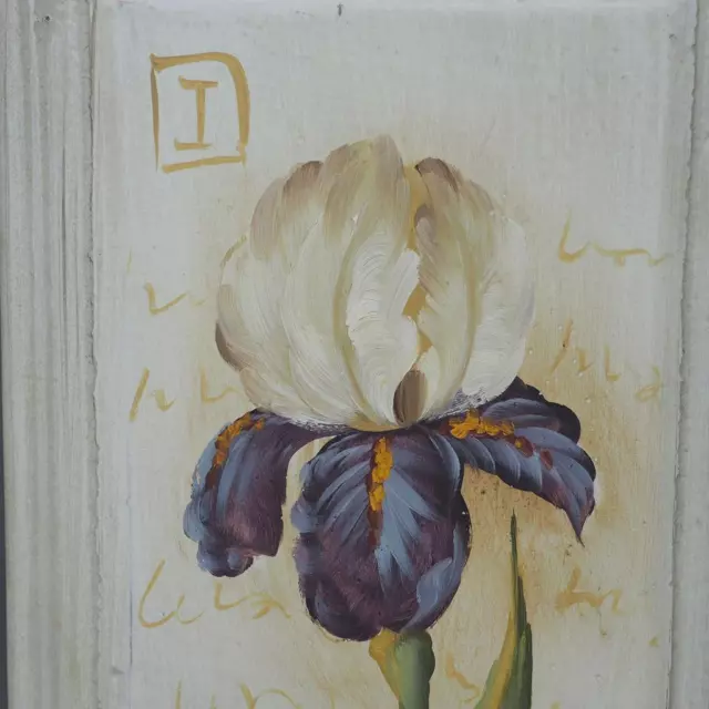 Lote De 2 Pintado a Mano Flores Hibisco Iris Colgante de Pared 3