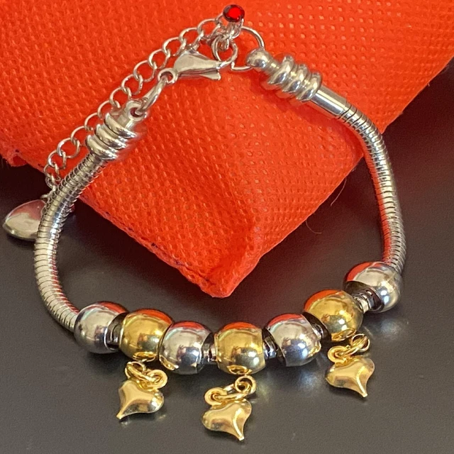 Bracciale da donna tipo pandora con charms in acciaio inox oro braccialetto