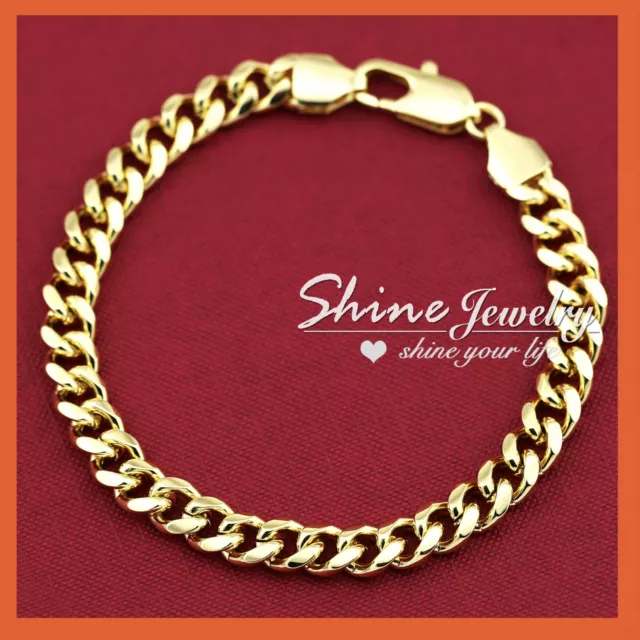 9K Gold Filled DIAMOND CUT 8MM CURB RING CHAIN MENS WOMENS BRACELET BANGLE 23CM 2