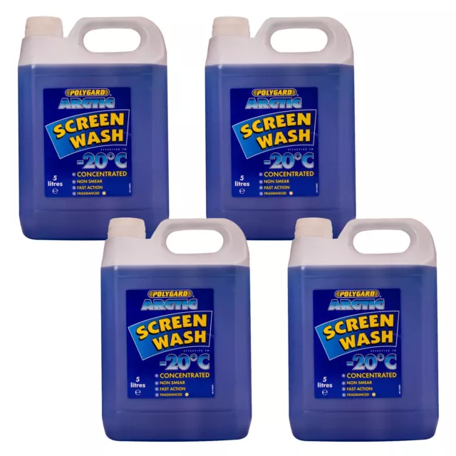 4 x Polygard - Arctic Screenwash Concentrated Screen Wash Polyguard Non Smear 5L