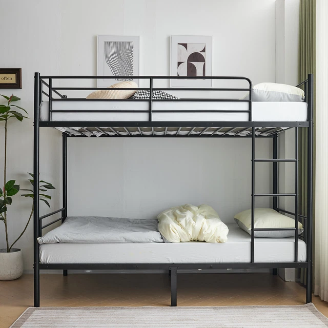 Twin Over Full Metal Bunk Bed - Heavy Duty, Full Guardrails, Safety Ladder, White, No Box Spring Needed