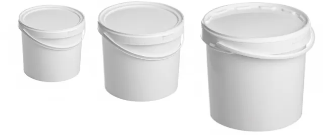 5L , 9L , 20L White Plastic Bucket with Lid & Carry Handle Storage Container Bin