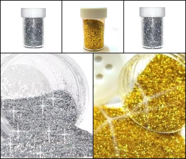 Silber Gold Glitzerpulver Glimmer Streudose Glitter Puder Deko Nail Art