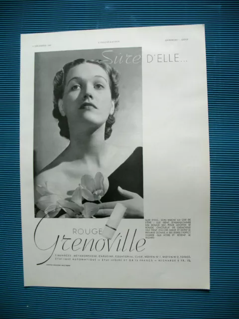 Publicite De Presse Grenoville Rouge A Levres Sure D'elle French Ad 1936