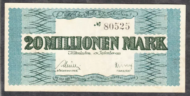 Kaiserslautern -Stadt- Notgeldschein zu 20 Millionen Mark v. 10.09.1923