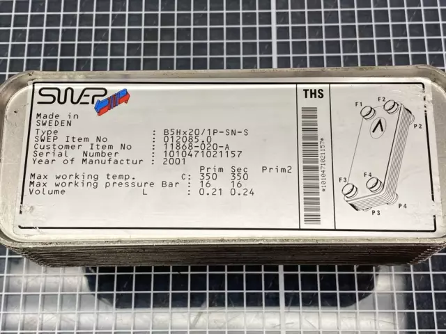 Swep B5H x20/1P -5N-5 Brazed Plate Heat Exchanger 350 temp inlets 3/4 inch