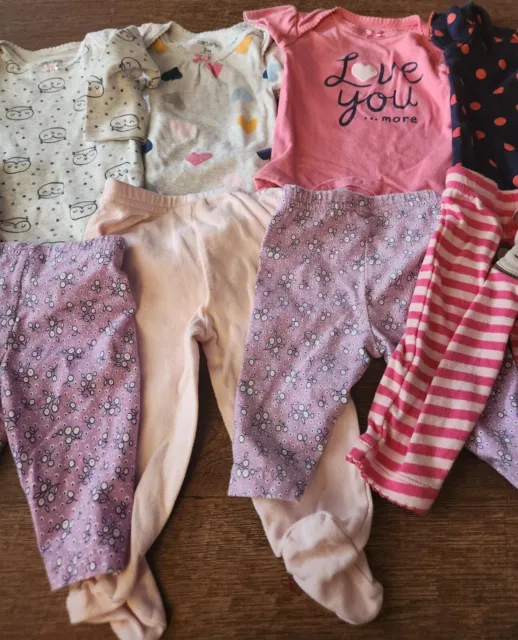 Carters Baby Girl Clothes Lot 14 0-3 Months Bodysuits And Pants 3