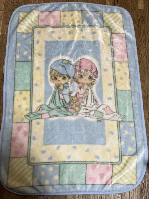 Precious Moments Plush Fleece Baby Blanket Holding Patchwork Lovey Vintage 2001