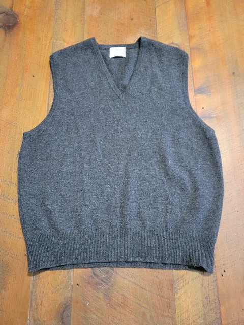 The May Co. Vest Mens Large 100% Lambs Wool Hand Loomed In Japan Charcoal Grey