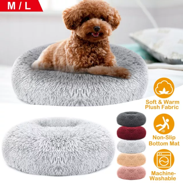 Pet Dog Cat Bed Fluffy Soft Warm Donut Plush Calming Bed Sleeping Kennel Nest 2
