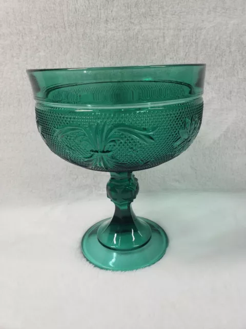 Indiana Tiara Glass Spruce Green Sandwich Large Pedestal Compote