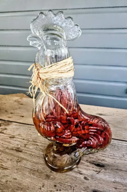 Vintage Glass Rooster Decorative Infused Peppers & Vinegar Bottle/Jar