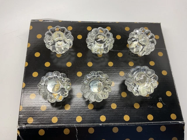 LOT of (6) Flower Shape Crystal Clear Glass Drawer/Dresser/Cabinet Knobs -NEW