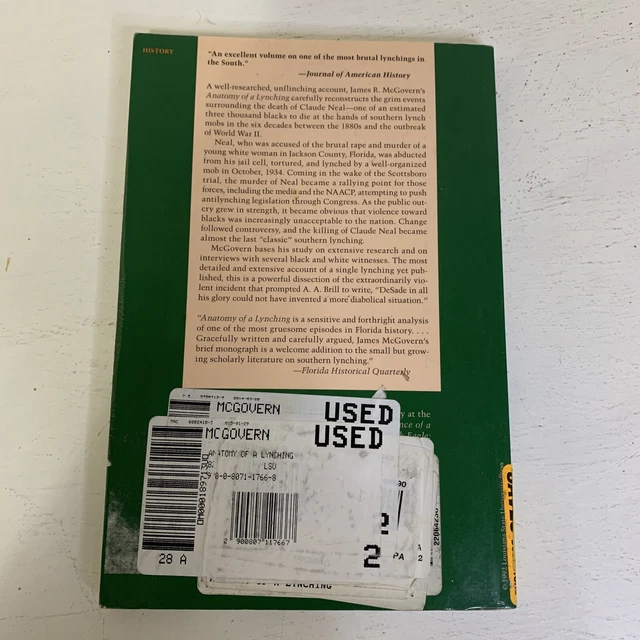 ANATOMY OF A Lynching The Killing of Claude Neal Paperback By James ...