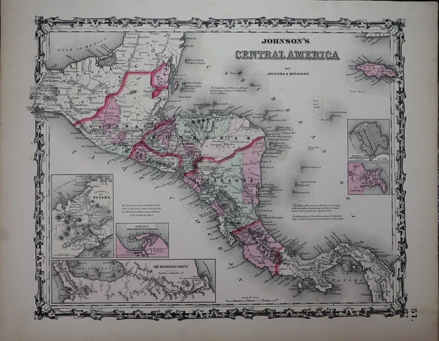 1862 Johnson's Atlas Map ~ CENTRAL AMERICA ~(14x18)  -#877