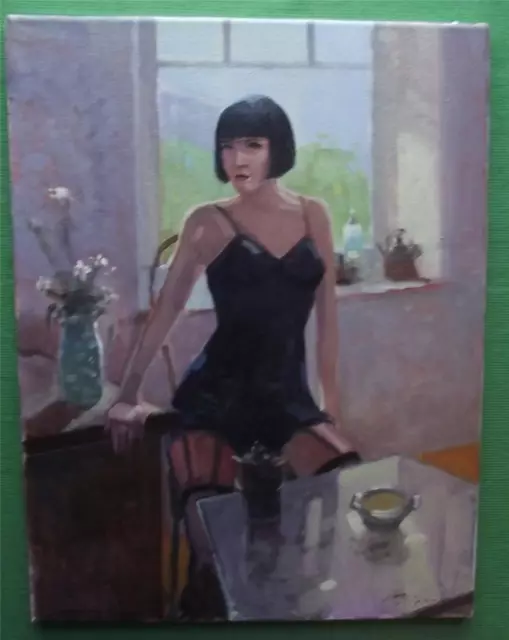 Art Deco Square Bob Hair Girl in Girdle : Original Oil Painting Zlatan Pilipovic