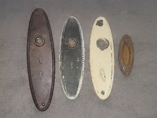 Antique Lot Of 4 Brass & Metal Victorian Era Ornate Beaded Oval Back Plates