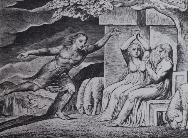 William BLAKE : Le messager de dieu - GRAVURE N&B - Livre de Job, Bible, 1902