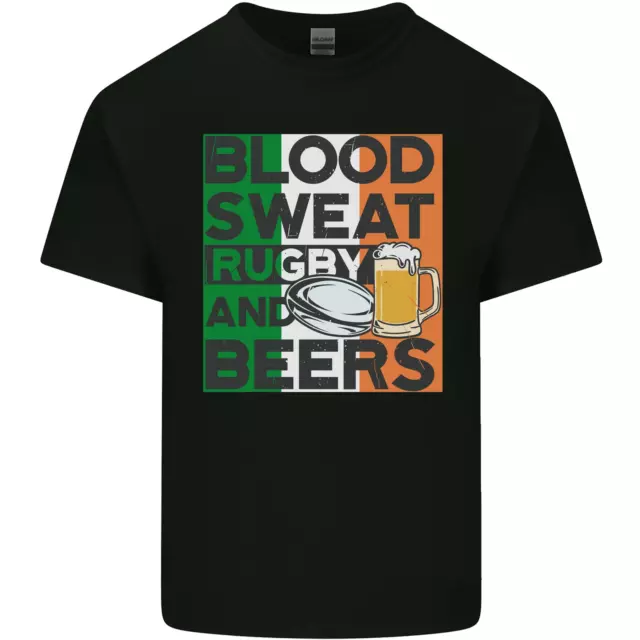 T-shirt top Blood Sweat Rugby and Beers Ireland divertente da uomo cotone