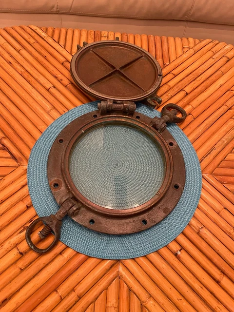 Rare Antique Rostand Solid Brass Maritime Ships Porthole With Storm Cover