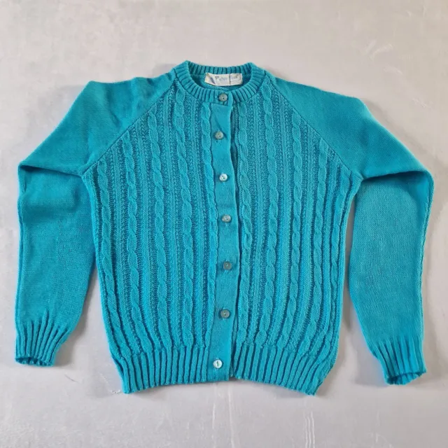 Vintage Girls Cable Knit Cardigan -7-8 yrs- Blue Deadstock Made England  KA59