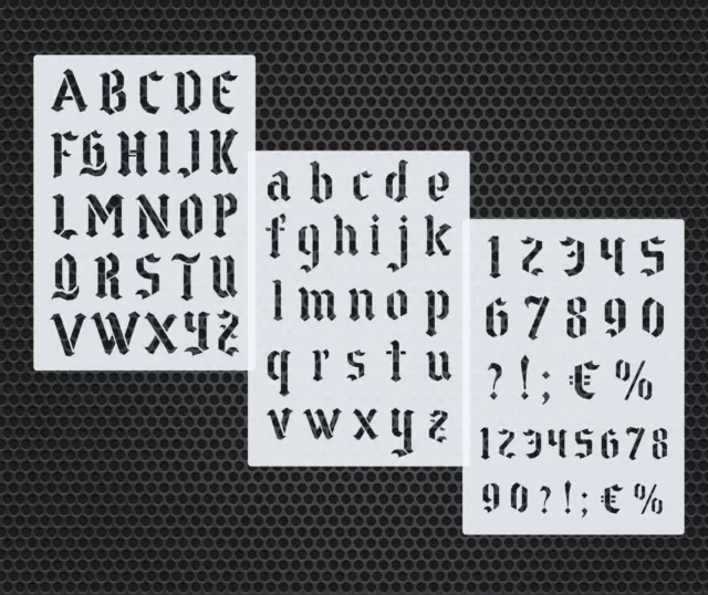 Alphabet Schrift-Schablonen Nr.16 Buchstaben Gotisch ABC groß klein oder Zahlen