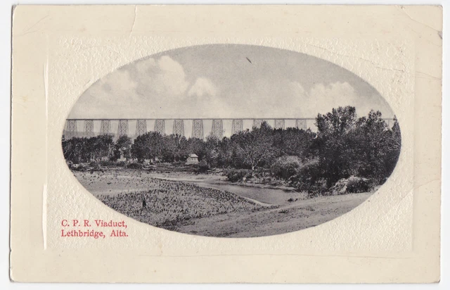 Old 1912 Postcard  Viaduct Lethbridge Alberta Canada Train Bridge  Inverted Date