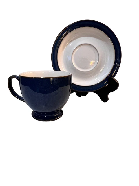 Set of 4 Vintage Denby-Langley Boston Cup and Saucer Set 8 oz Blue Stoneware