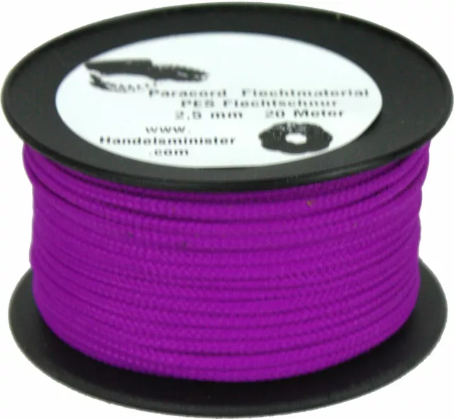 20m Paracord Flechtschnur 2,5mm violett / unifarbig / multicolor zum Flechten
