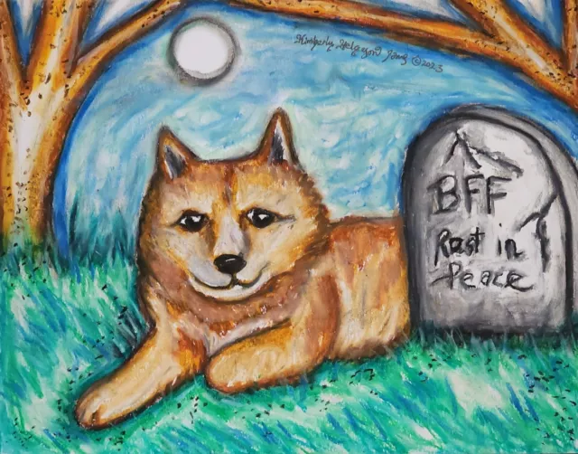 FINNISH SPITZ Dog Collectible 8 x 10 Signed Art Print BFFs Graveyard Full Moon
