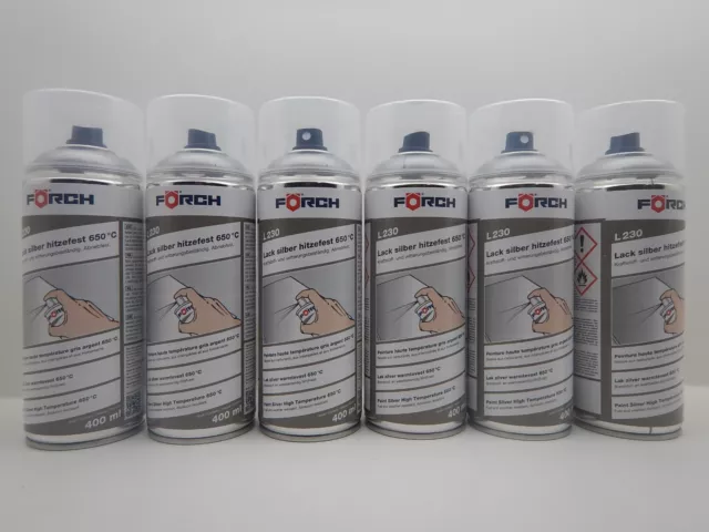 6x VERNICE SPRAY VERNICE FÖRCH L230 ARGENTO RESISTENTE AL CALORE 650°C VERNICE 400ML