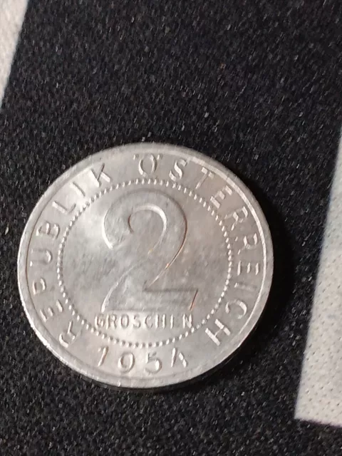🇦🇹 1954 Austria 2 Groschen - (AU) KM#2876 - Aluminum World Coin - O/411