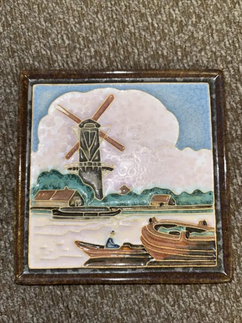 ROYAL DELFT PORCELEYNE FLES CLOISONNE POLYCHROME WALL TILE WINDMILL 4.5 inches