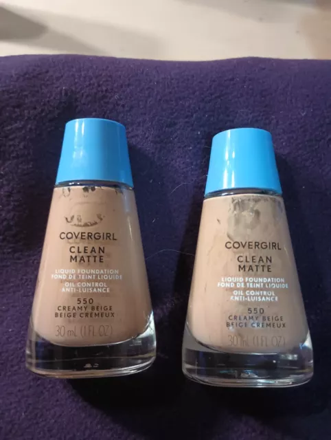 Lot of 2 Covergirl Clean Matte Liquid Foundation Makeup - 550 Creamy Beige