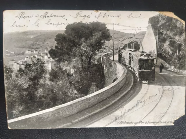 CPA carte postale Villefranche-sur-Mer Le Tramway Sur La Route 1908