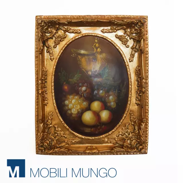 Quadro antico Barocco Frutta dipinto cornice bronzo ottone decorata