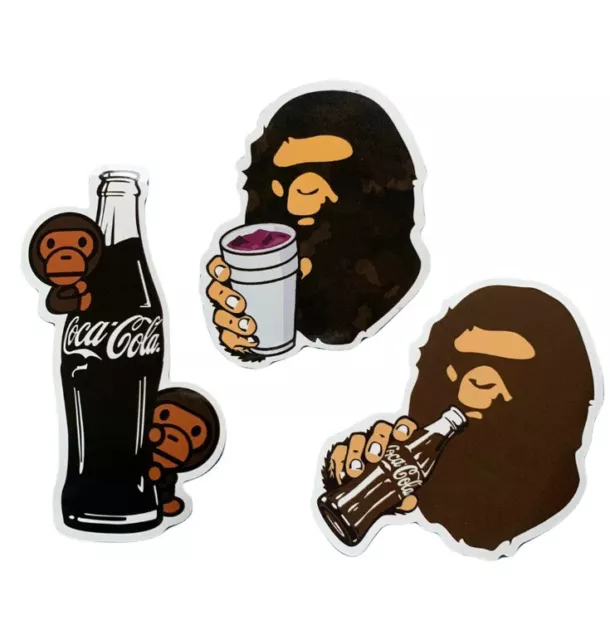 BAPE ape 3” Vinyl STICKER Lot Skateboard laptop Supreme Coca Cola Purple Drink