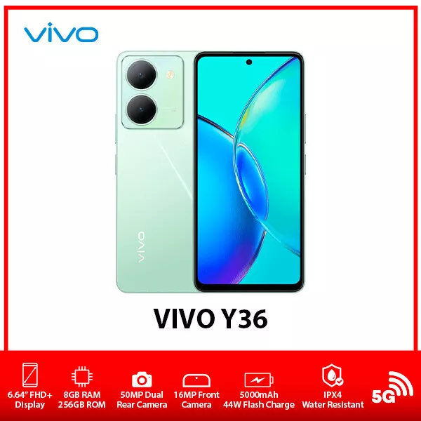NEW VIVO Y36 5G 8GB+256GB BLACK Dual SIM Octa Core Unlocked Android Cell  Phone