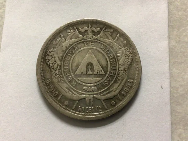 1884 Honduras 50 Centavos Km-51 Silver High Grade